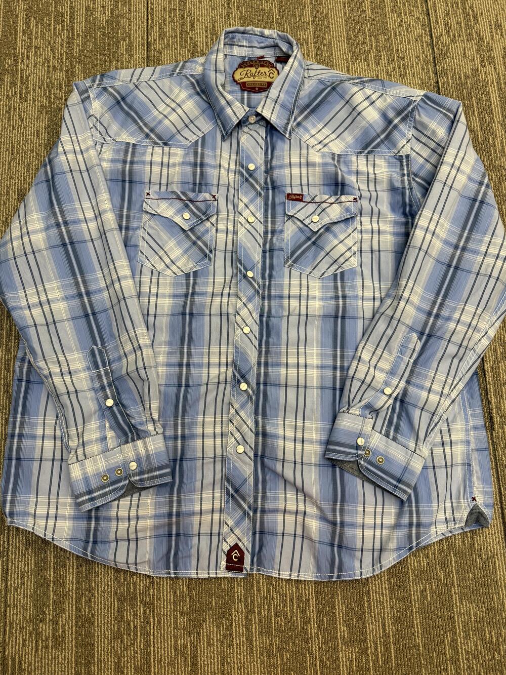 Rafter C Red Dirt Collection Shirt Mens 2XL Blue Plaid Western Pearl Snap XXL